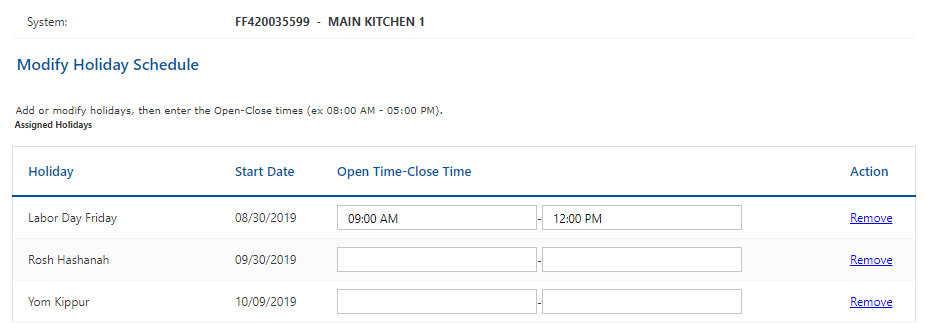 Adding a Holiday Schedule